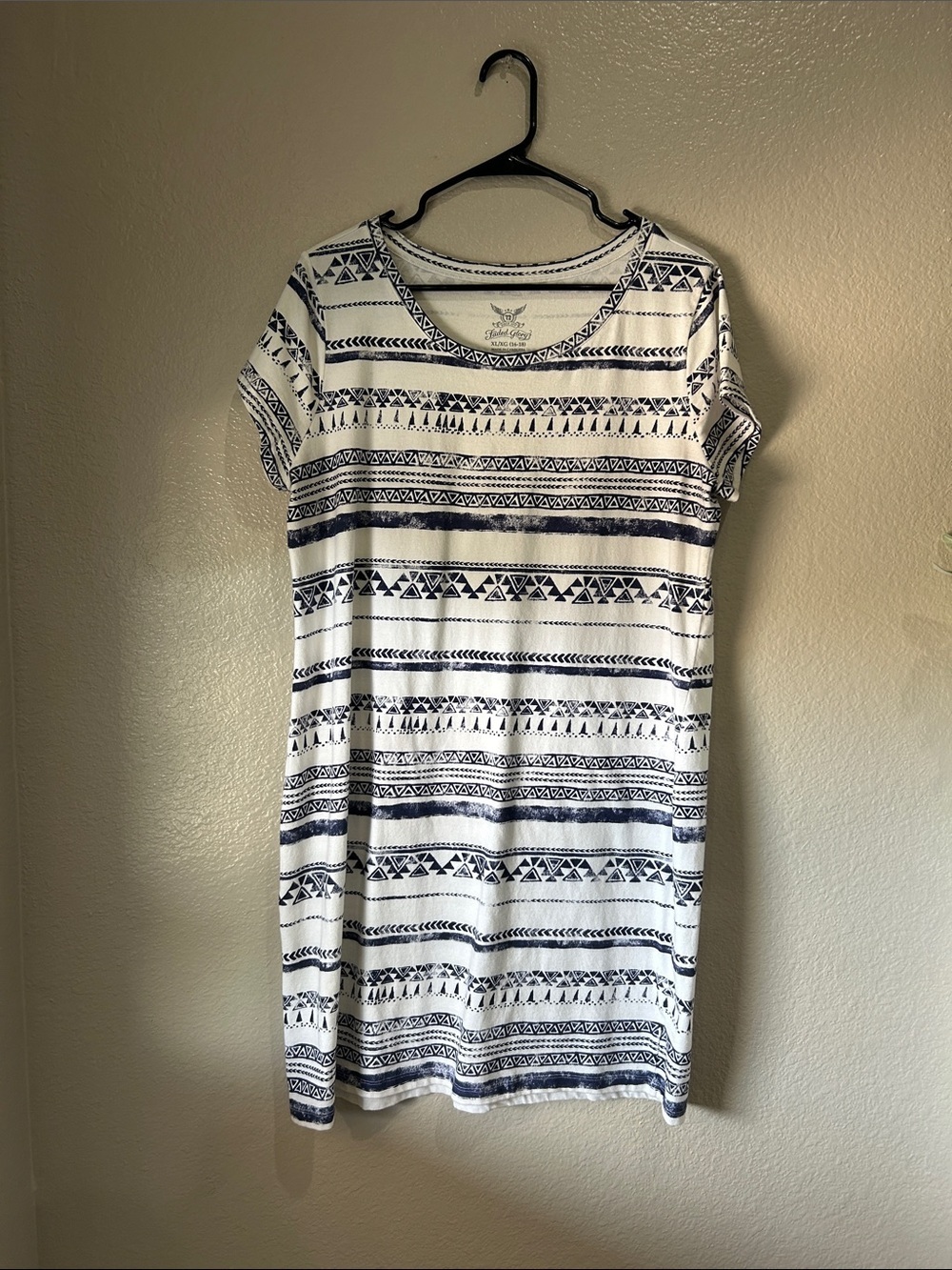Faded Glory White Navy Southwestern Geometric Print Tee Dress Sz XL TC0046 Vacay